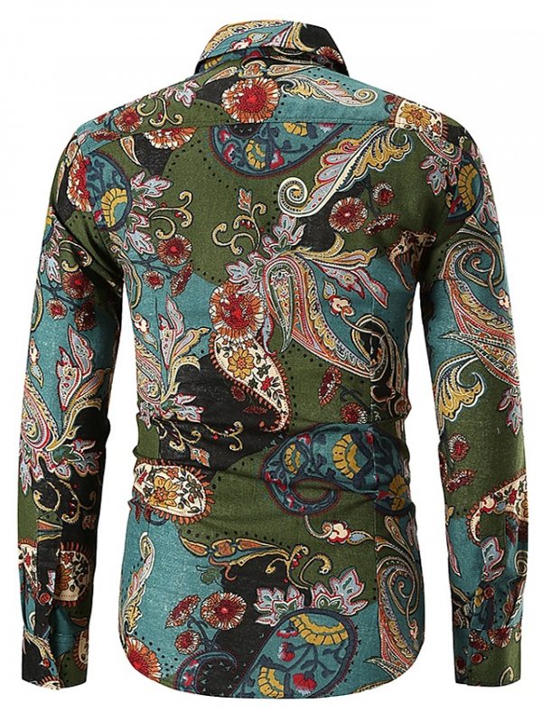 Men's Paisley Tribal Shirt Long Sleeve Daily Tops Basic Vintage Red Green
